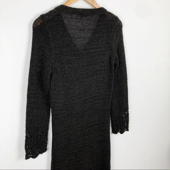 BCBGMaxazria Crochet Knit Brown Long Cardigan Large Scalloped Hem - Picture 16 of 16